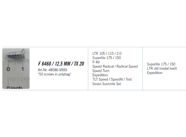 Dynafit Screw 12,65mm Torx 20 50pk 