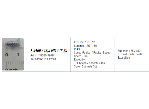 Dynafit Screw 12,65mm Torx 20 selges pr stk 